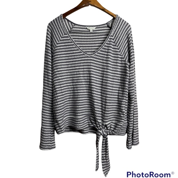 Lucky Brand Tops - ✨Lucky Brand Striped V Neck Sweater with Lower Tie at Waist SIZE MEDIUM